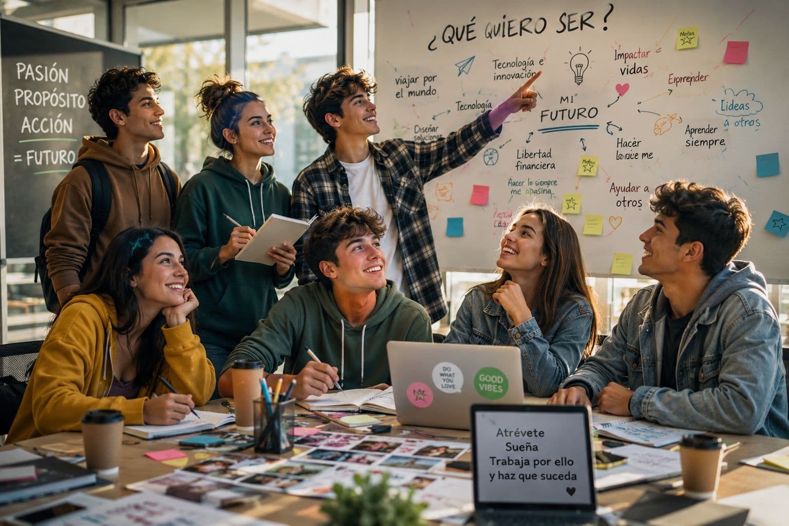 Jóvenes explorando ideas sobre su futuro profesional